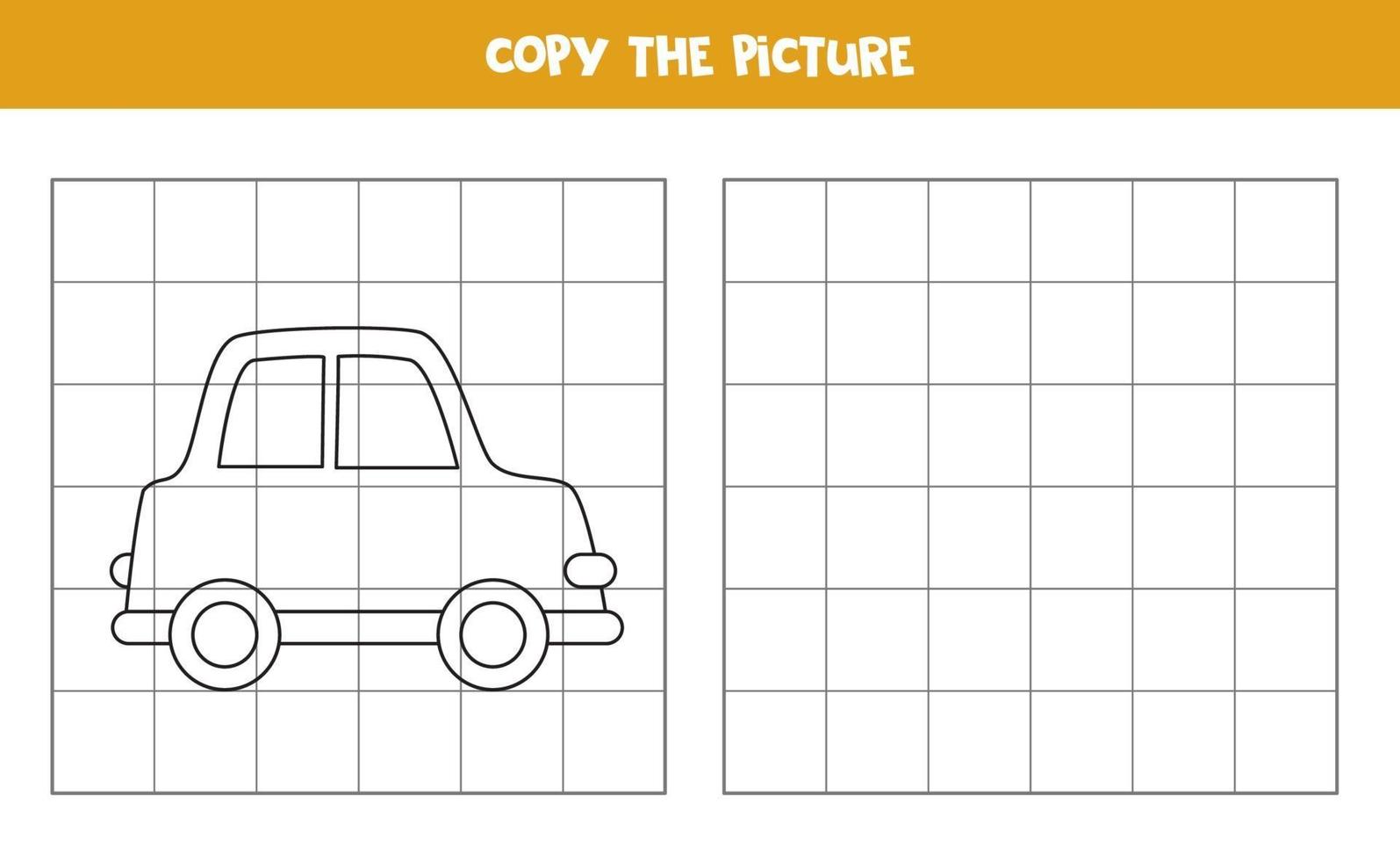 Copie la imagen del coche de dibujos animados. juego de lógica para niños. vector