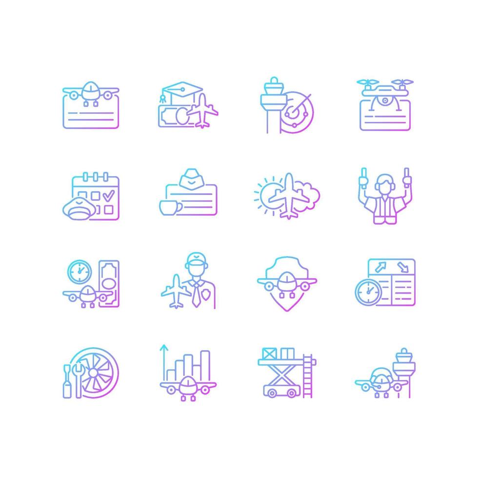 Aviation gradient linear vector icons set