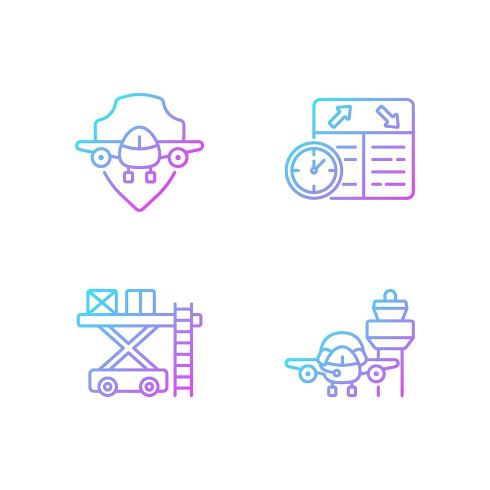 Civil aviation safety flights gradient linear vector icons set