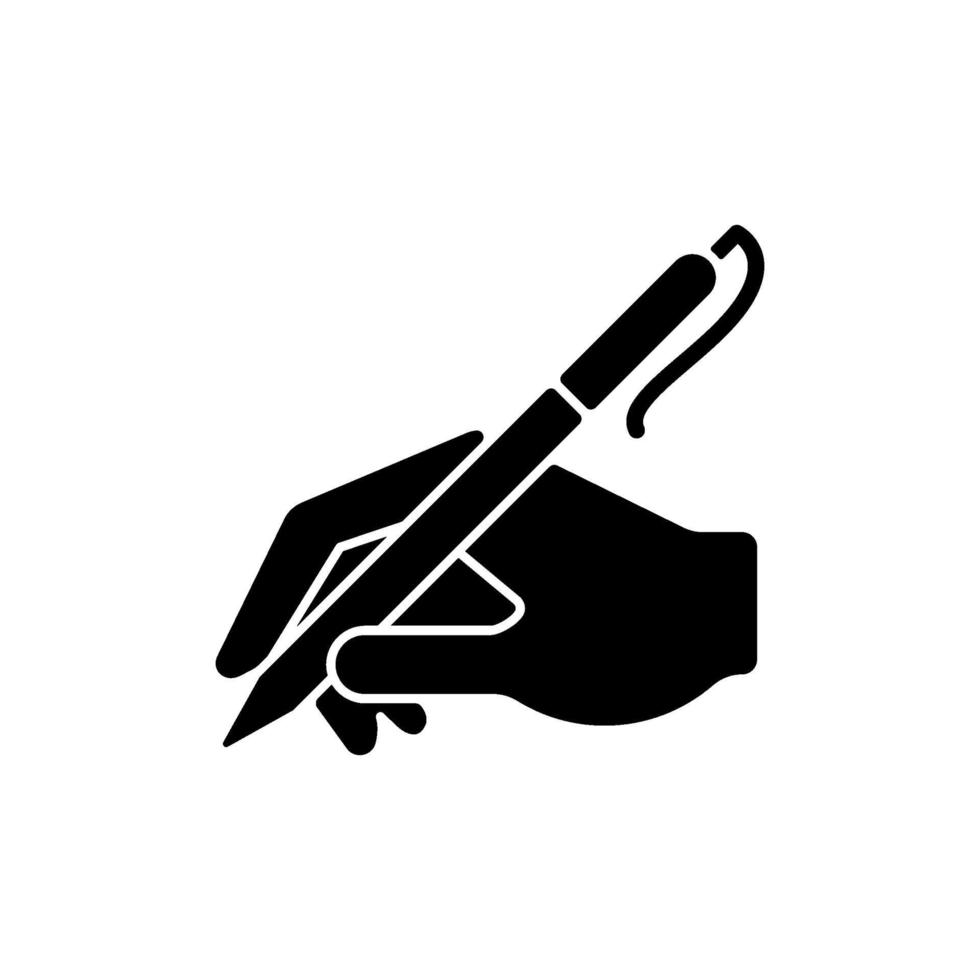 Hand writing with pen black glyph icon vector