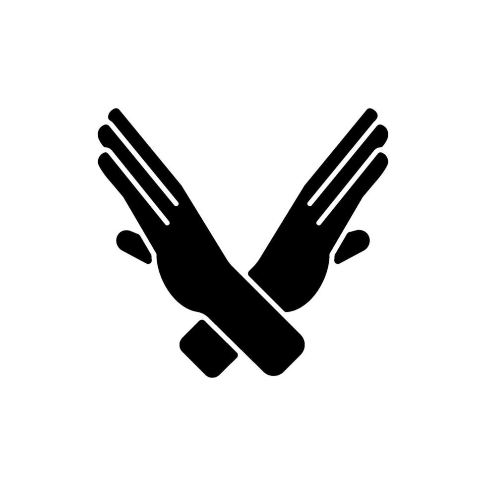 Crossed arms stop gesture black glyph icon vector