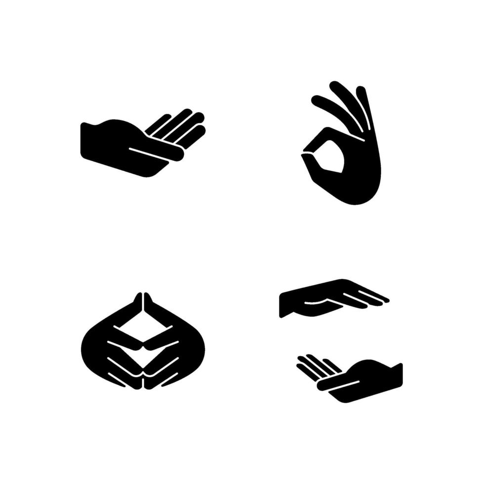 Hand gestures black glyph icons set on white space vector