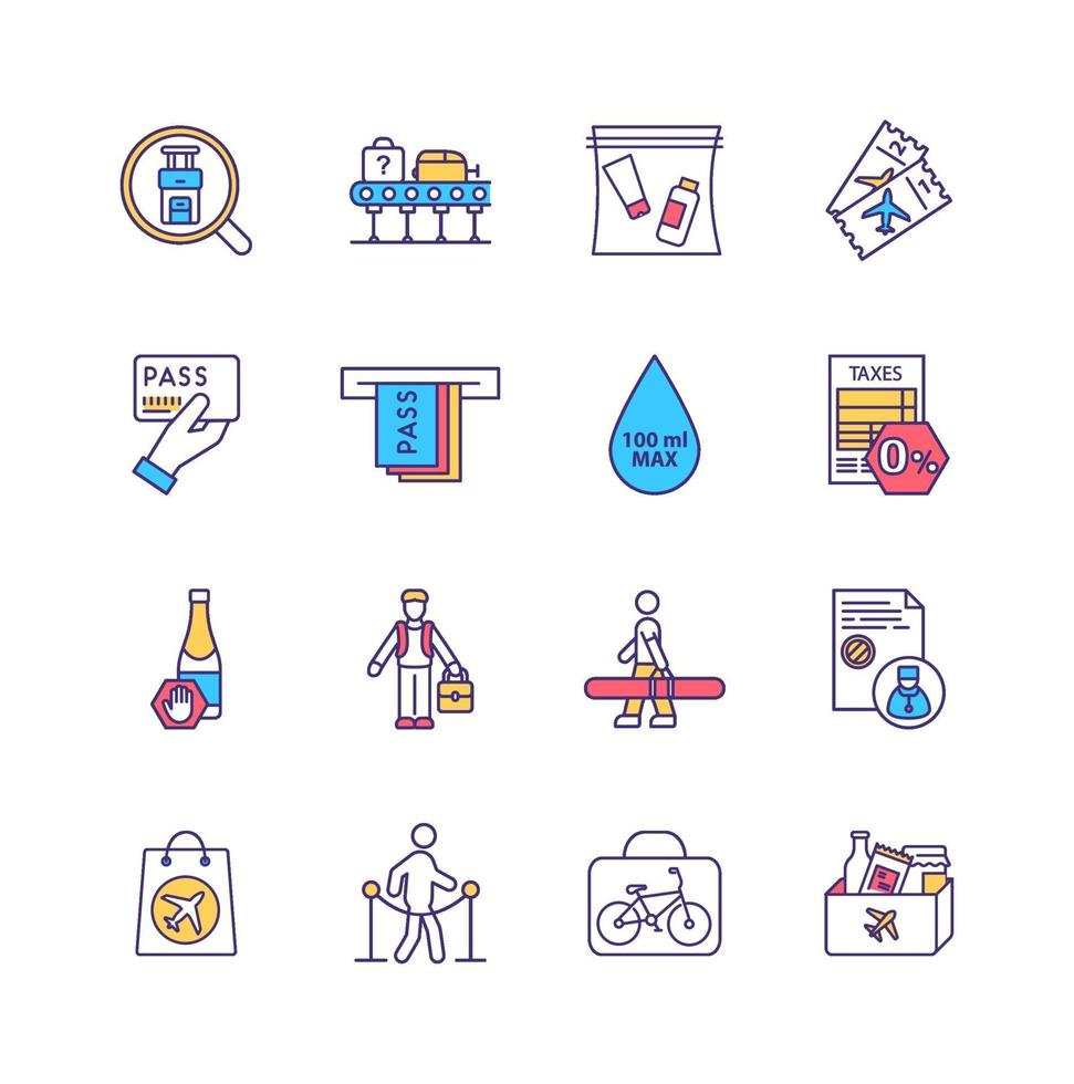 Airport security regulations color icons set vector