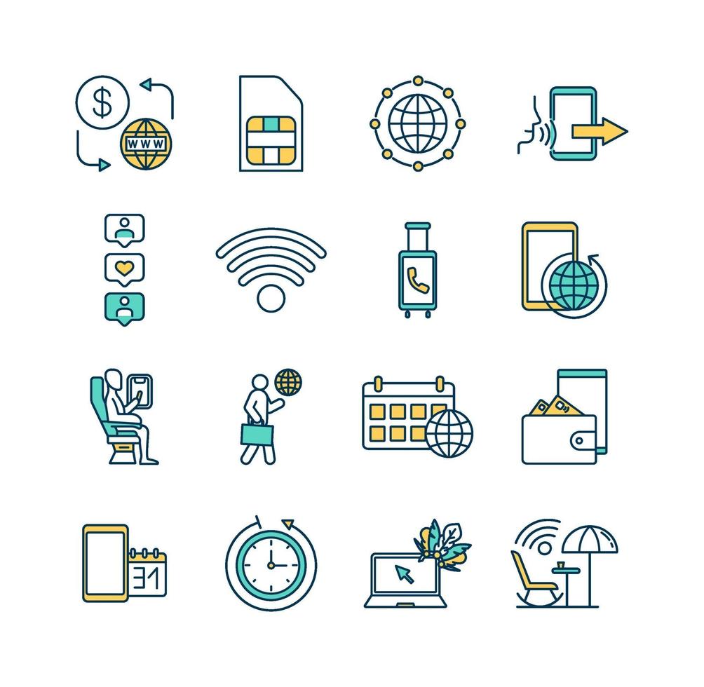 Roaming color icons set vector