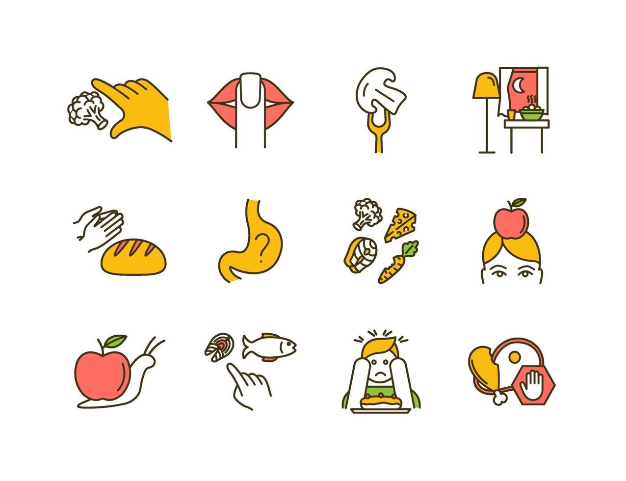 Conscious nutrition color icons set vector