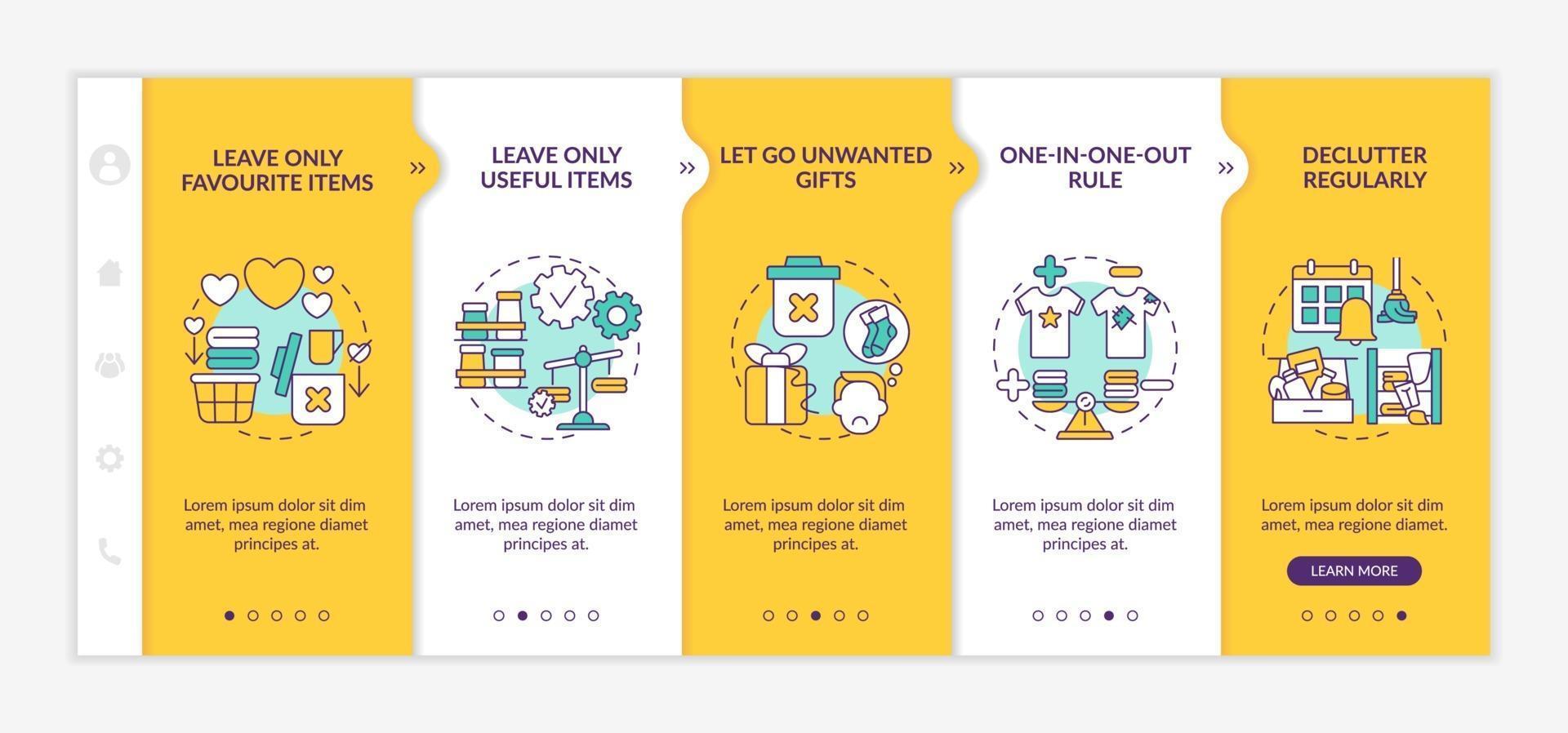 Decluttering advices onboarding vector template