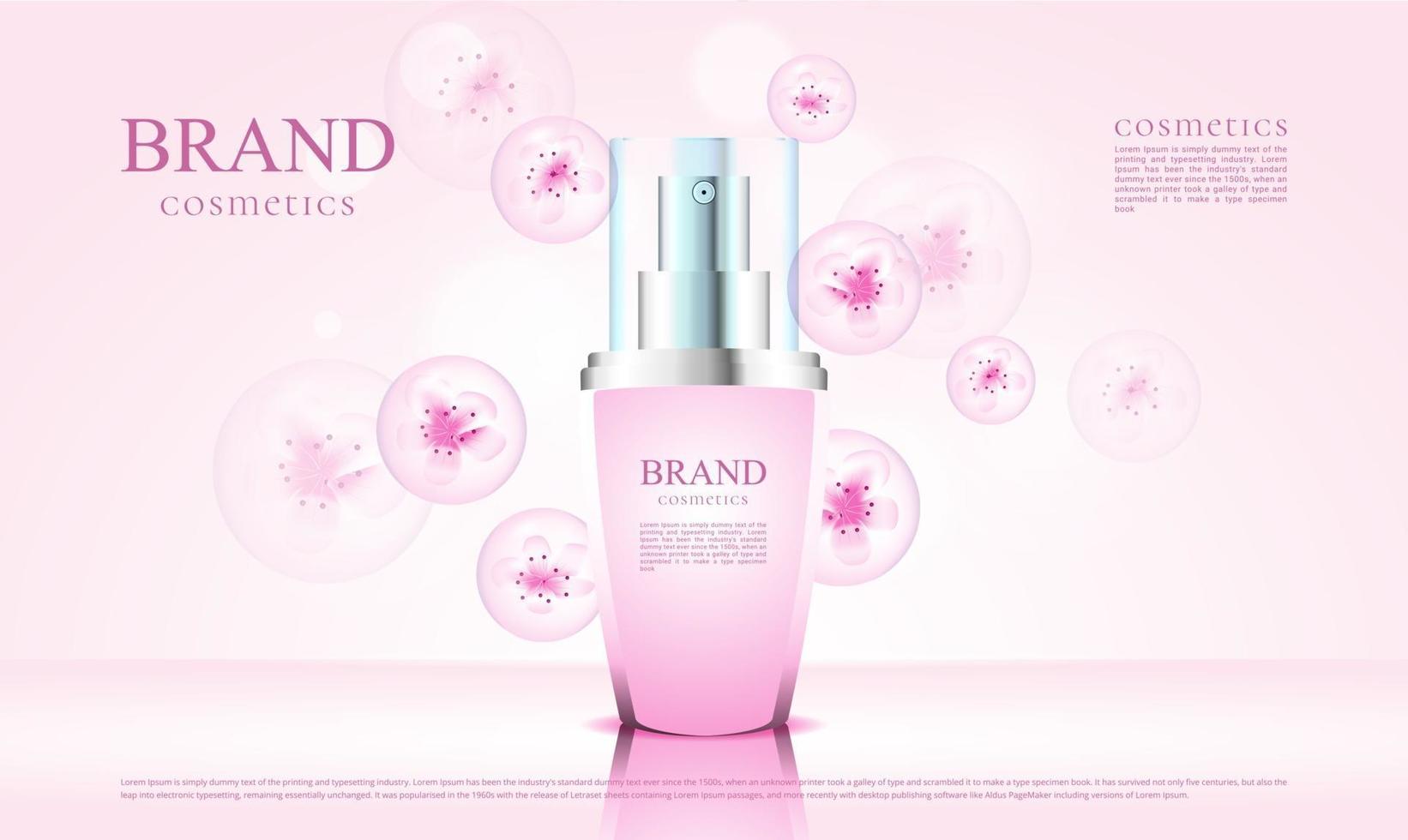 luxury cosmetics blossom with 3d packaging and pink flower illustration vector
