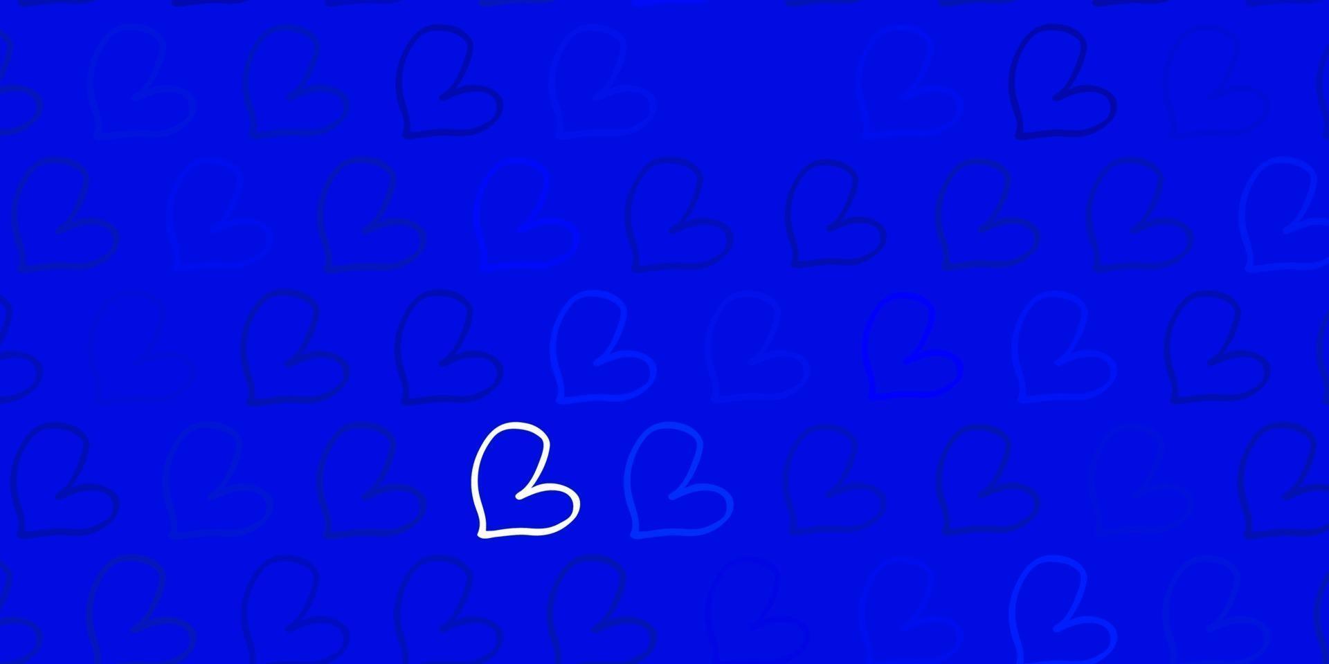 Fondo de vector azul claro con corazones brillantes.