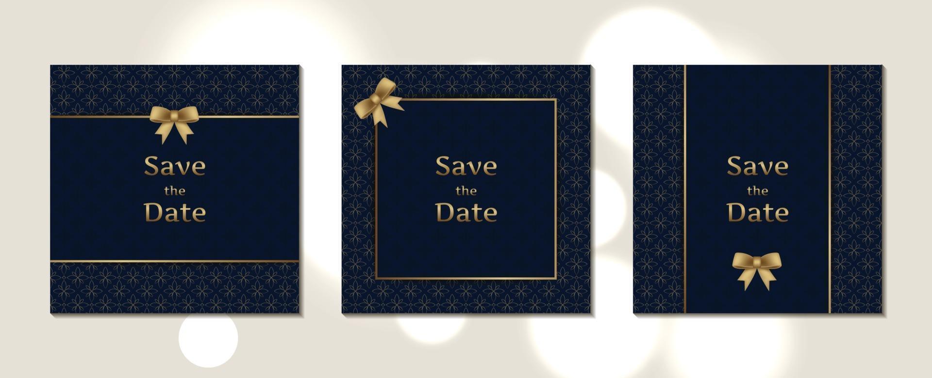 Luxury wedding invitation cards square size with pattern and gold frame vector