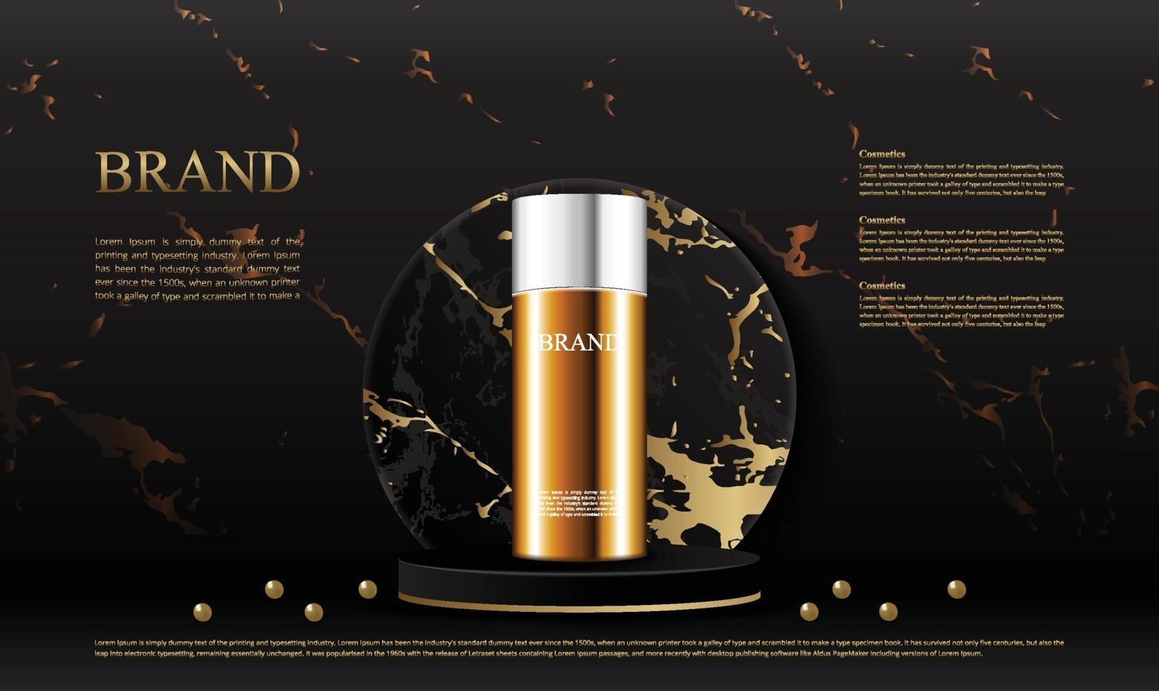 Elegant black marble pedestal for displaying cosmetic products mockup 3d illustration vector