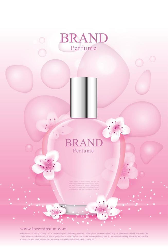 A cherry blossom fragrance for women with pink droplets of various shapes vector