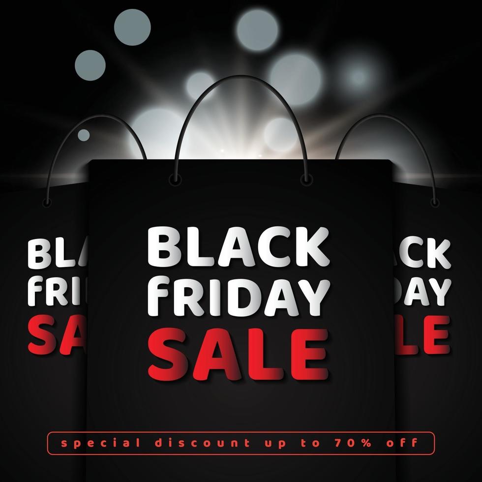 Black friday sale with shopping bag and lighting effect vector