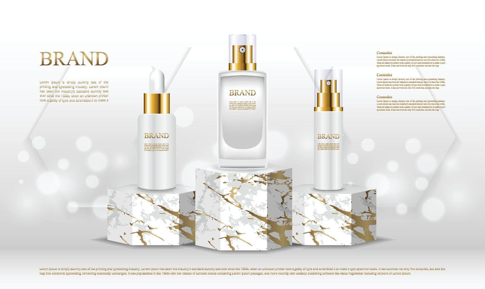 Luxury hexagonal shape cosmetic product display stand with white background vector