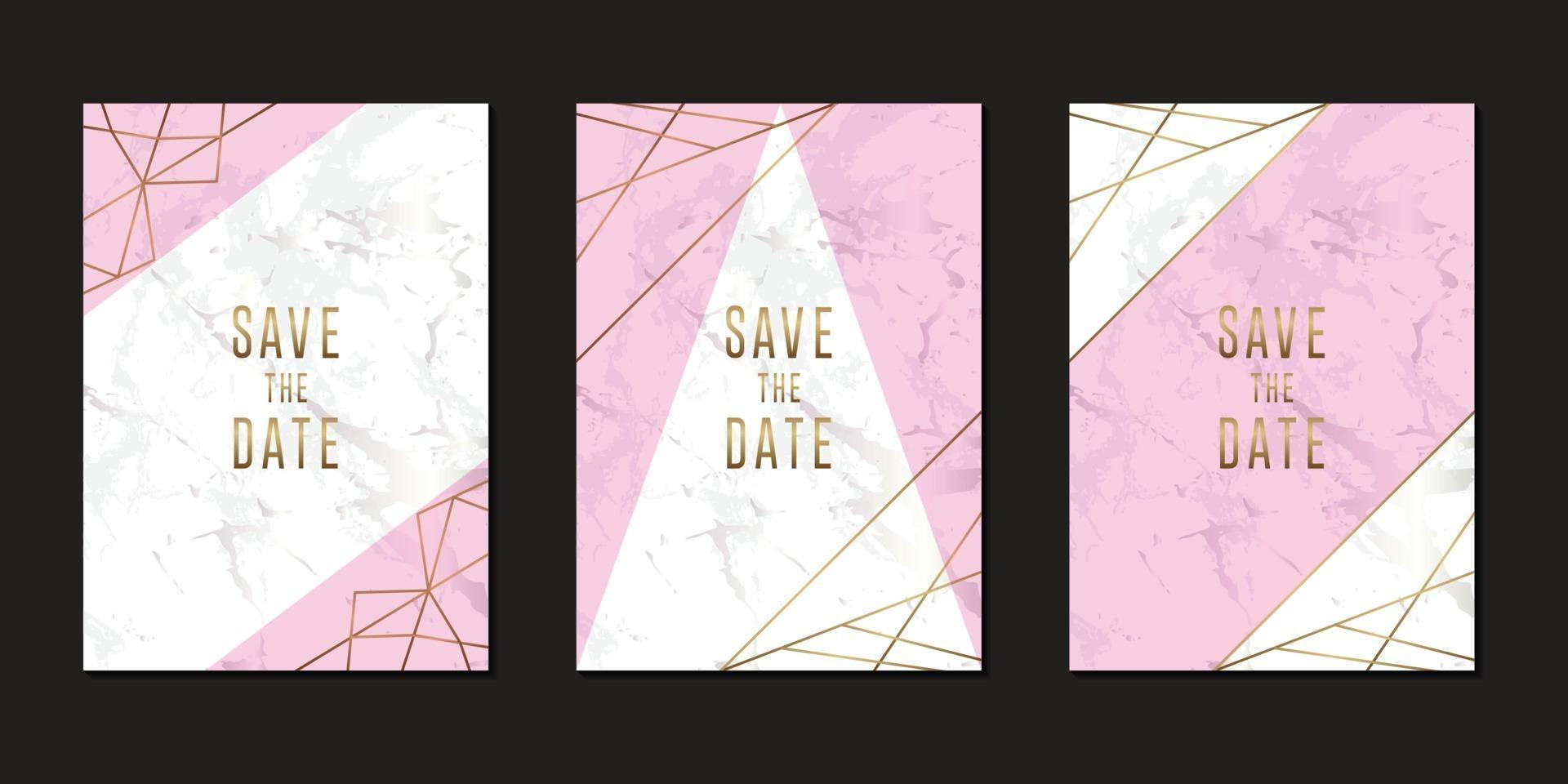 Minimalist wedding invitation card with marble and geometric line illustration vector