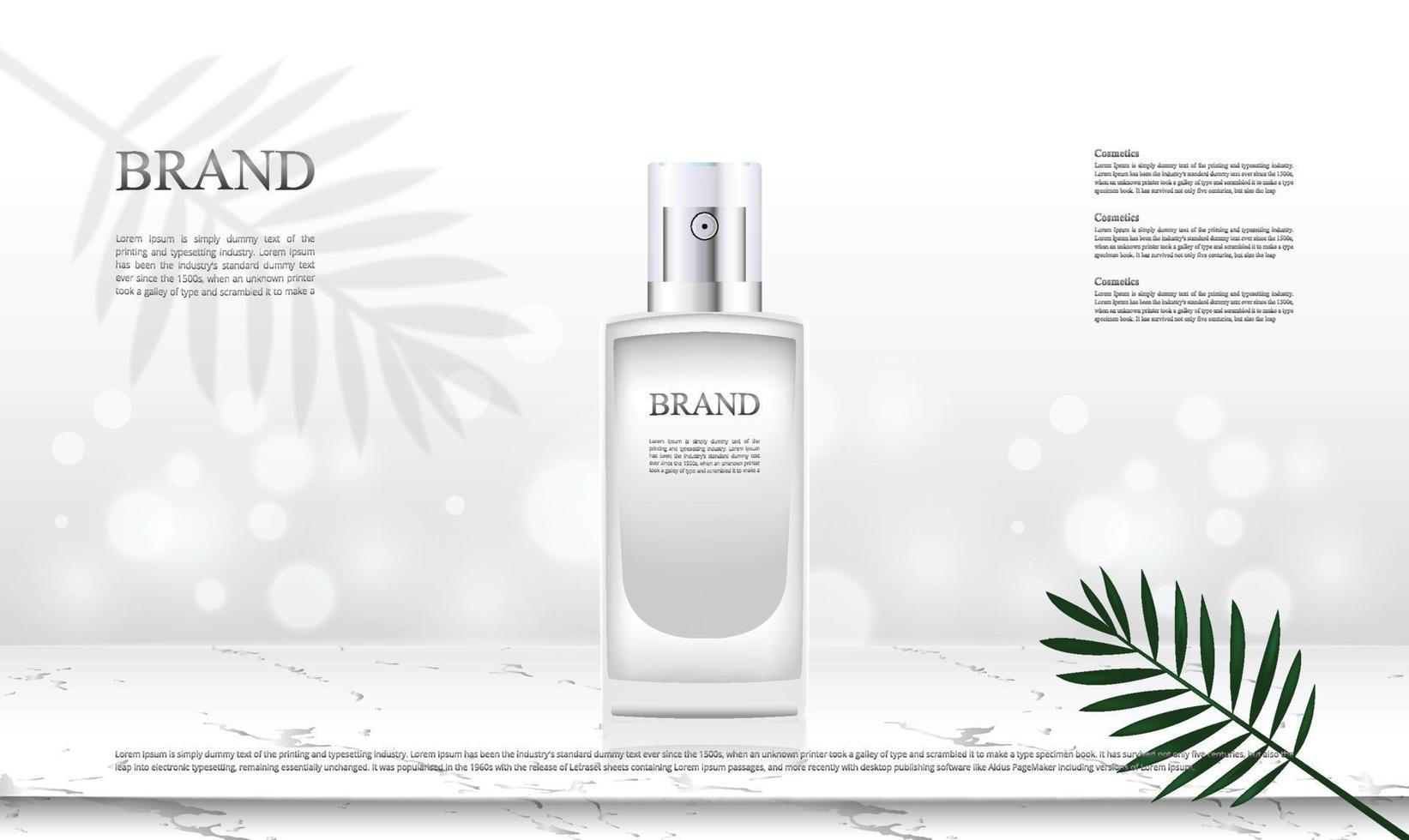 Background cosmetics products with on top table marble and leaf illustration vector