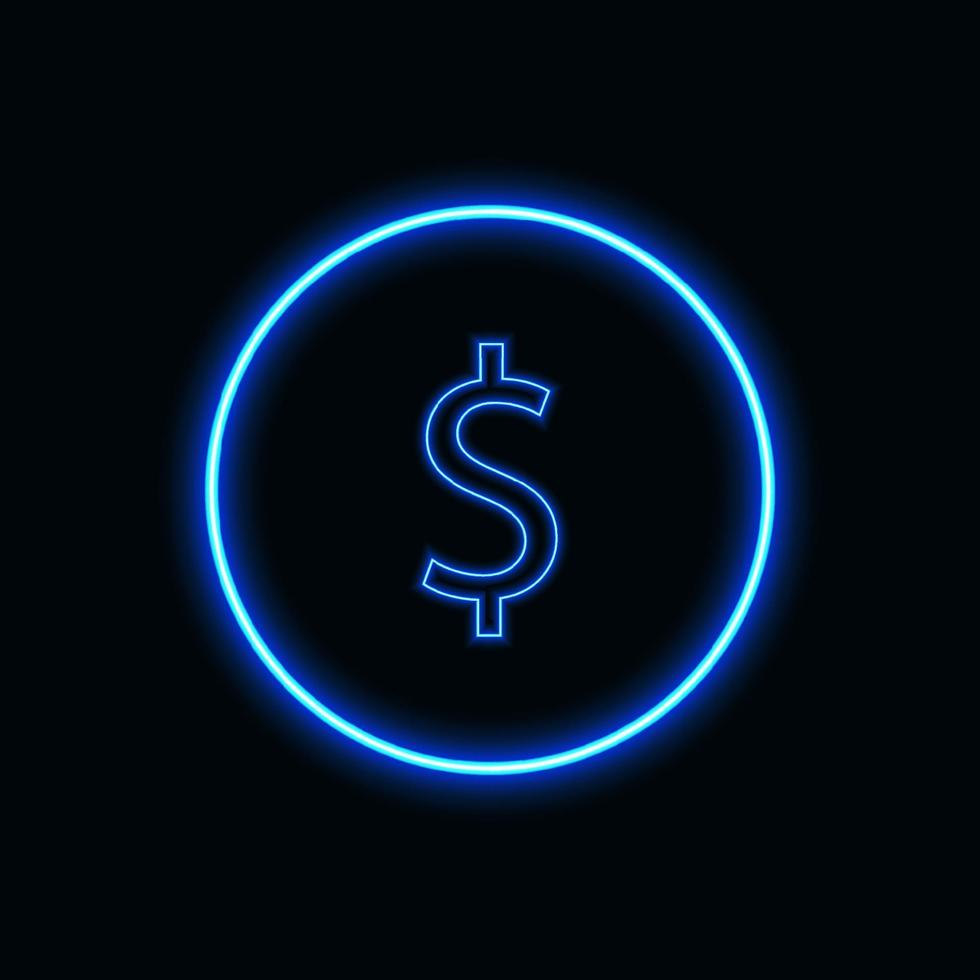 dollar currency neon blue icon or symbol suitable for website and UI material, mobile application social media. vector illustration