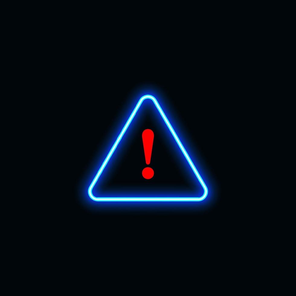 Exclamation mark icon neon blue for website, mobile application and template UI material. vector illustration