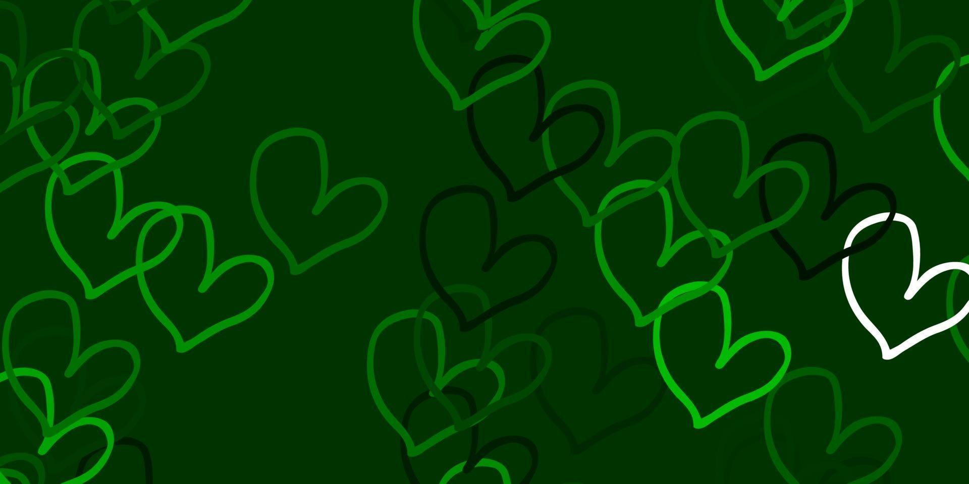 Light Green vector pattern with colorful hearts.