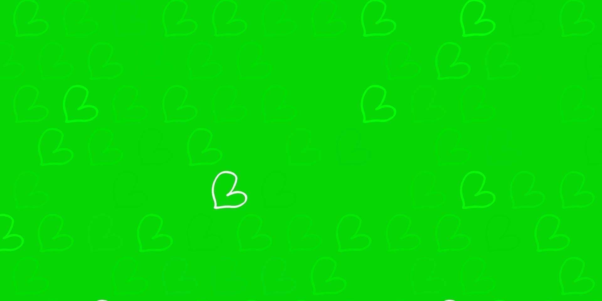 Light Green vector pattern with colorful hearts.