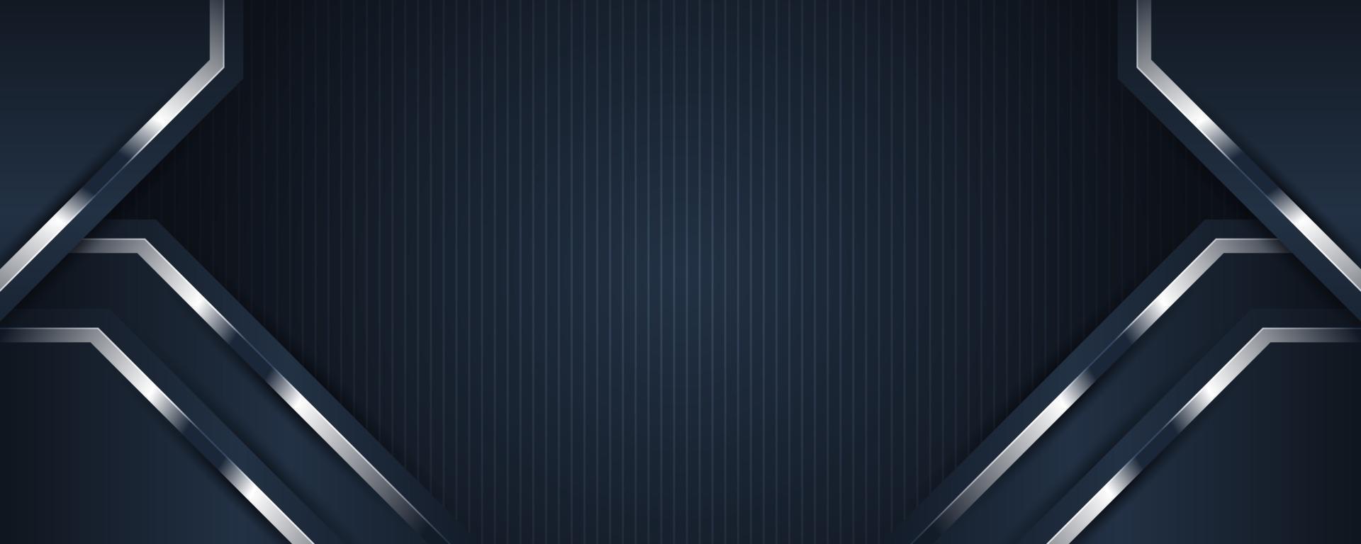 Luxury dark blue overlap dimension banner background on metal pattern. Colorful silver texture with shiny realistic elements. Vector illustration.