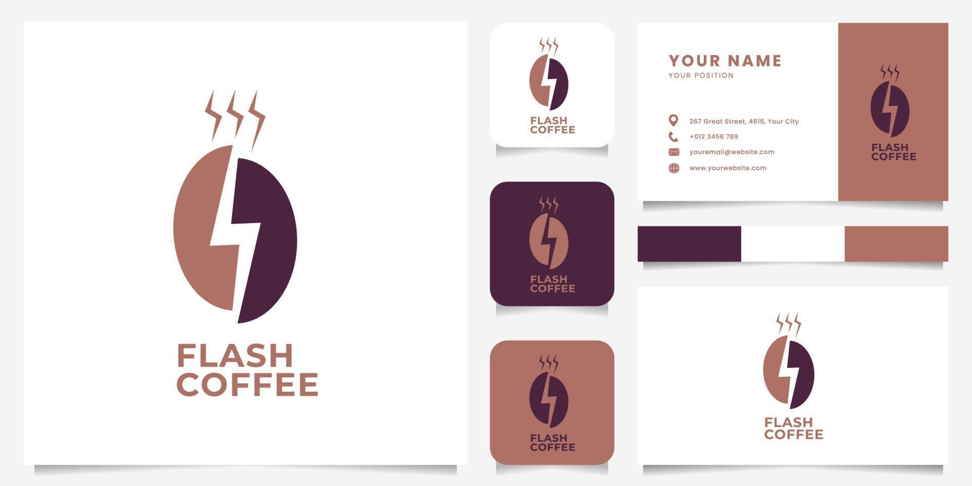 Flash de espacio negativo simple y minimalista en el logotipo del grano de café con plantilla de tarjeta de visita vector