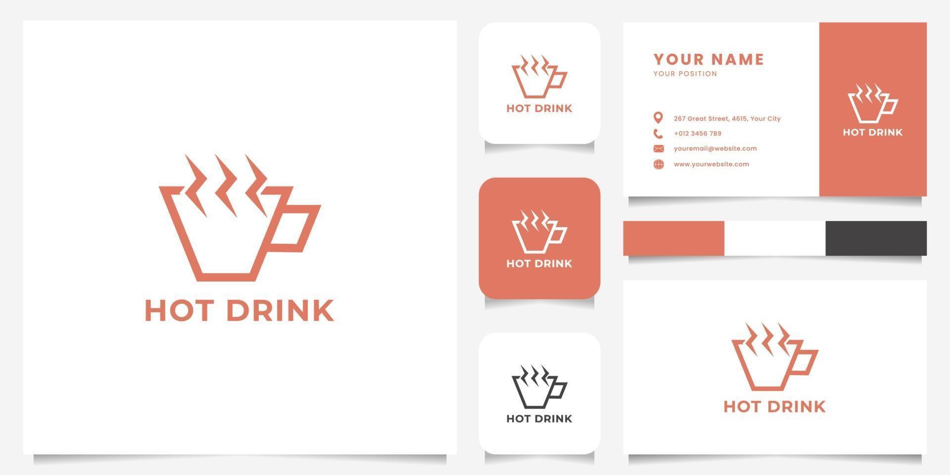 Simple and Minimalist Geometric Cup and Flash Steam Logo with Business Card Template vector