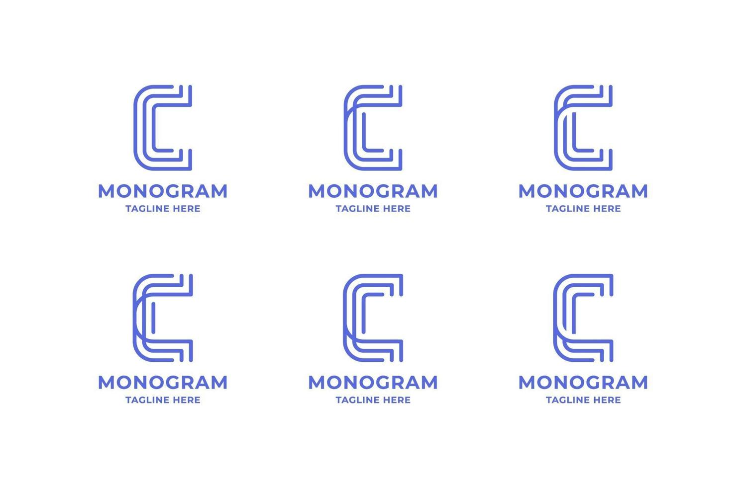 conjunto de logotipo de letra c de arte de línea simple y minimalista vector