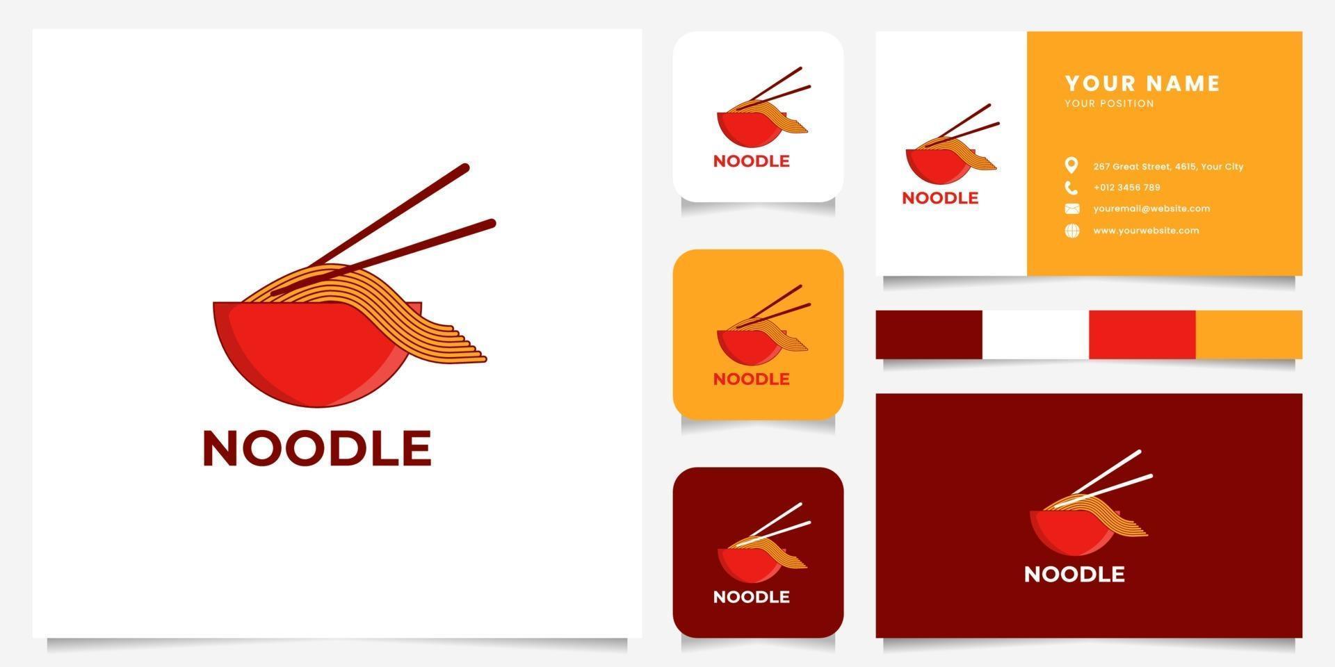 Colorful Noodle on Bowl and Chopstick Logo with Business Card Template vector