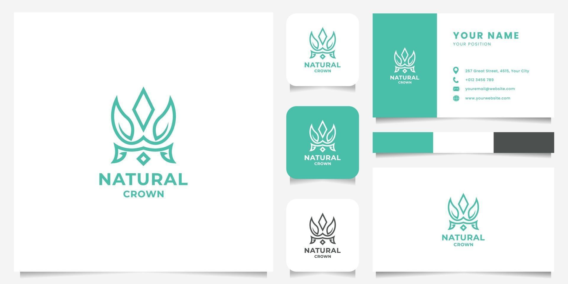 Simple and Minimalist Leaf on Crown Logo with Business Card Template vector