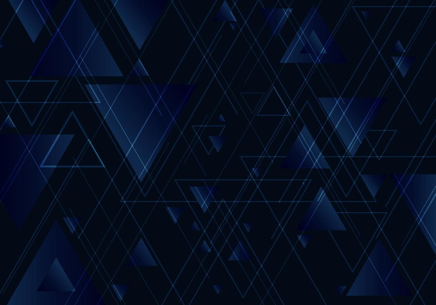 Abstract blue triangles shape and lines on black background for business technology style vector