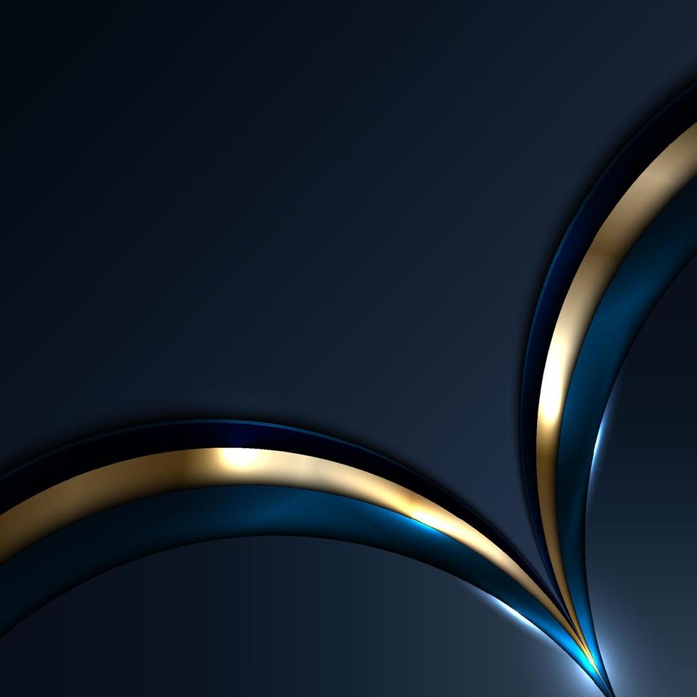 Abstract blue and gold circles overlapping layer with light and shadow on dark blue background vector