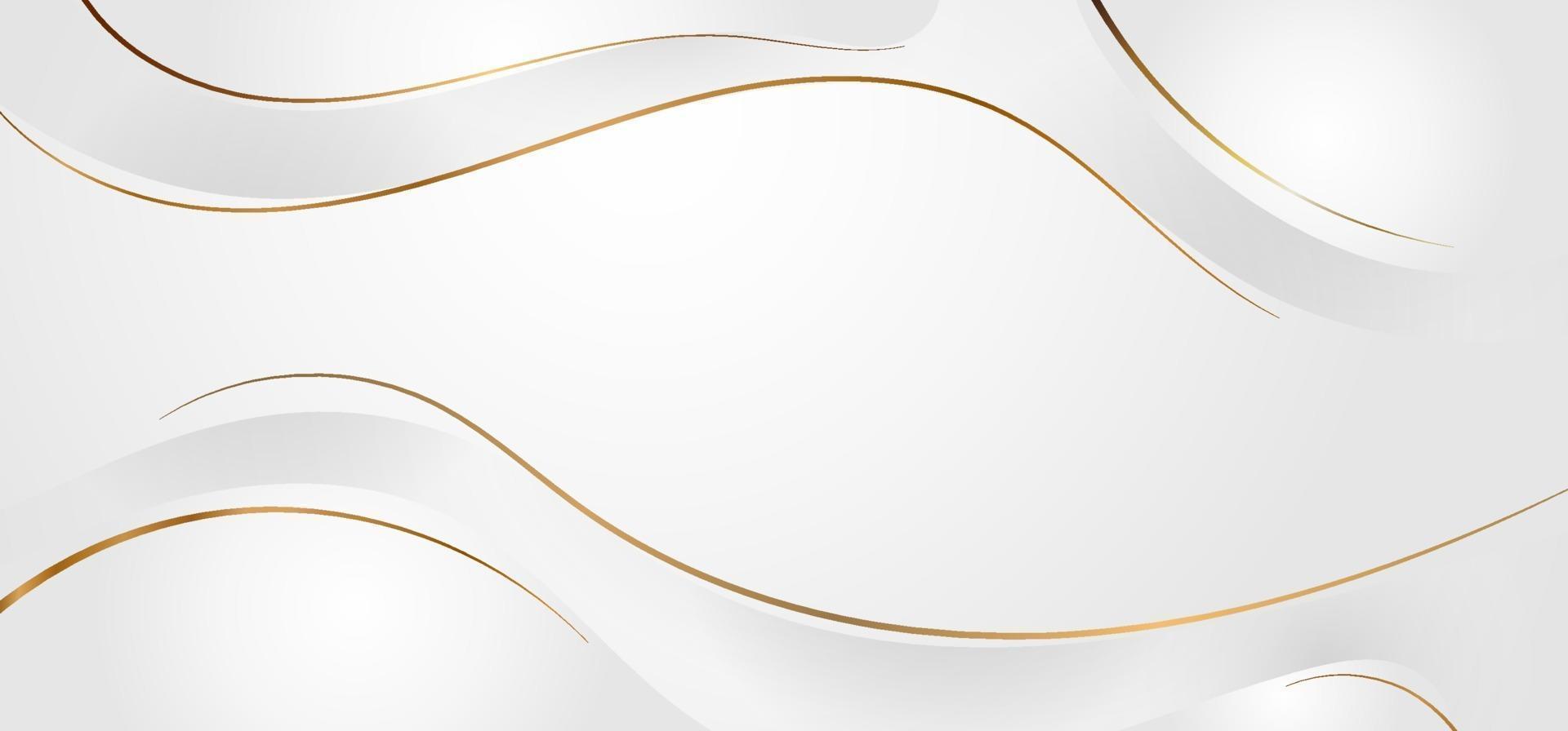 Abstract white and gray dynamic waves background with gold line curve luxury style. vector