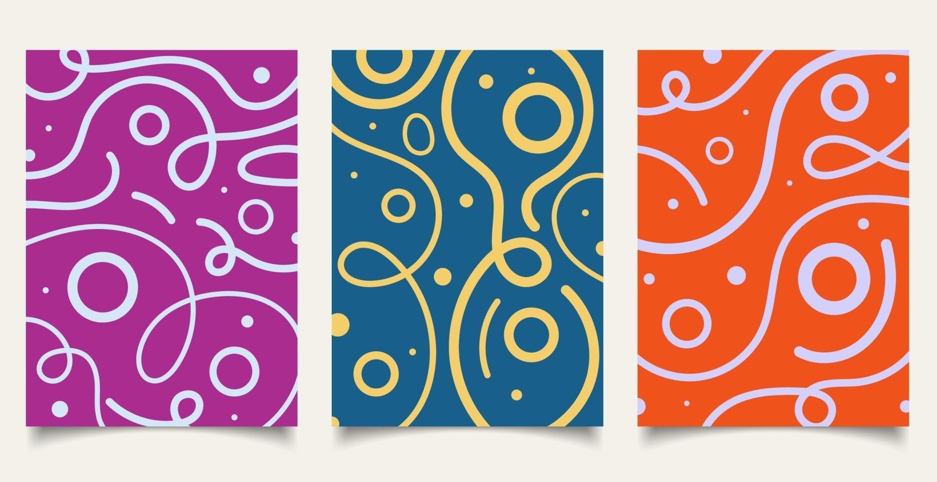 Set of cover brochure template wavy bold line pattern with circle on colorful background minimal design. vector