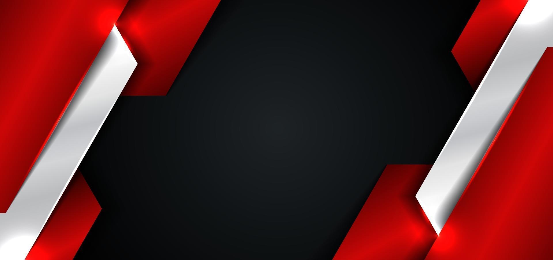 Banner web template design abstract red and silver metallic metal geometric overlapping layer on black background vector