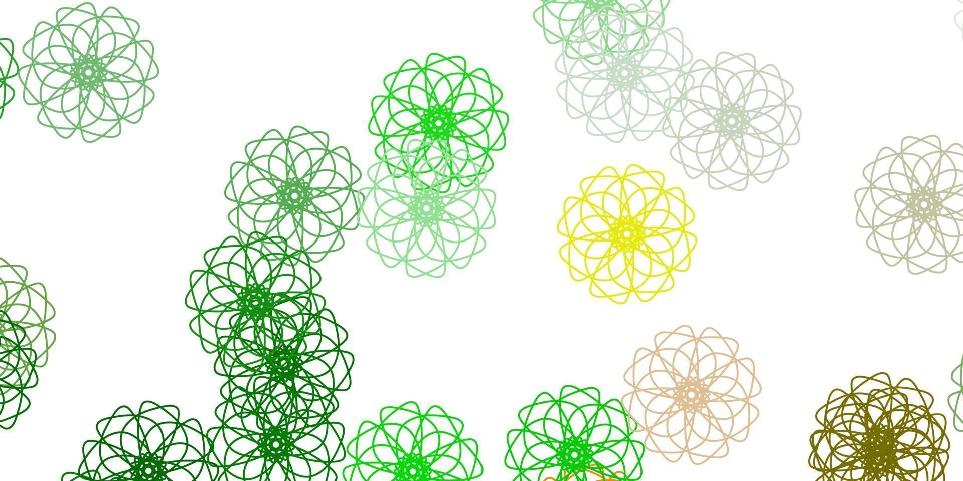 plantilla de doodle de vector verde claro con flores.