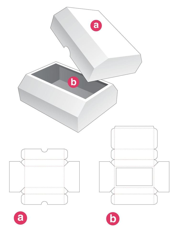 Chamfered box with chamfered lid die cut template vector