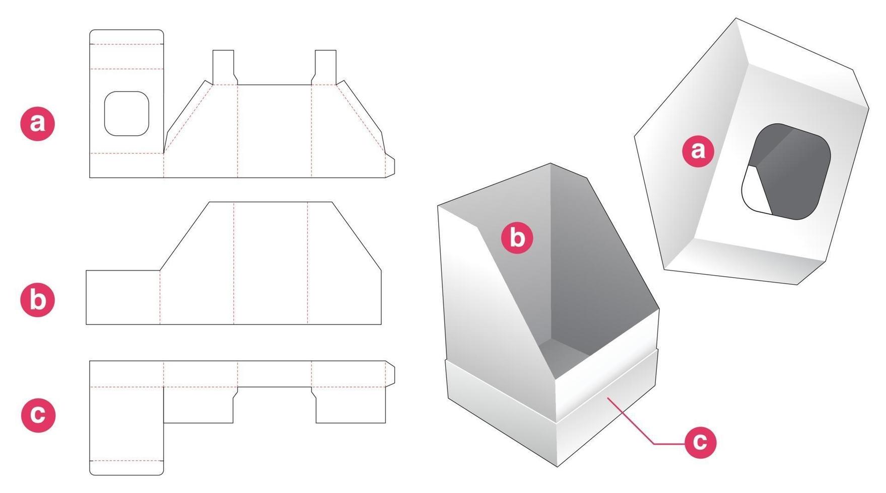 Sloped box and lid which has window die cut template vector