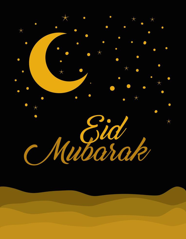 Eid mubarak gold moon and stars vector design