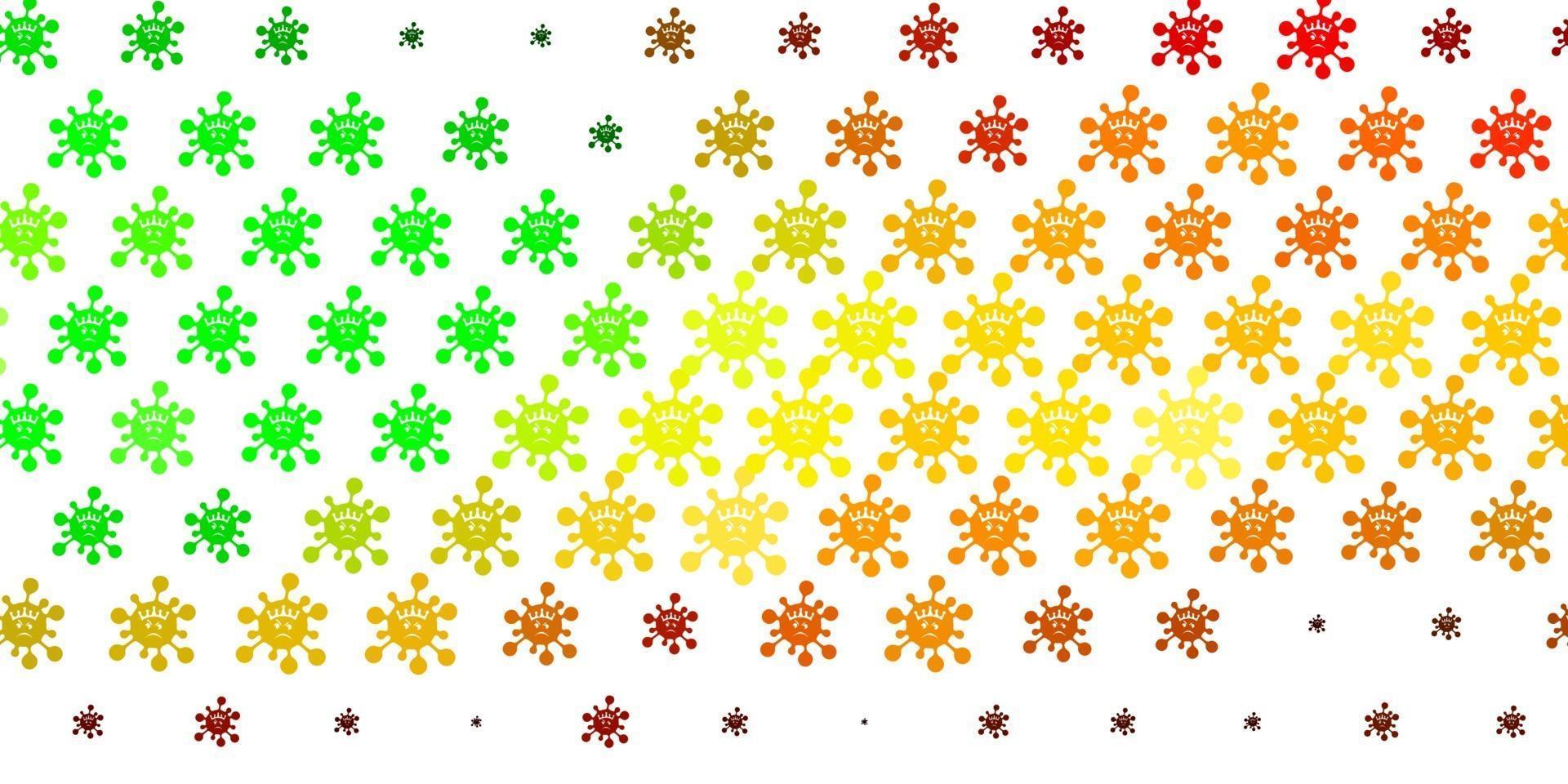 Fondo de vector verde claro, amarillo con símbolos covid-19.
