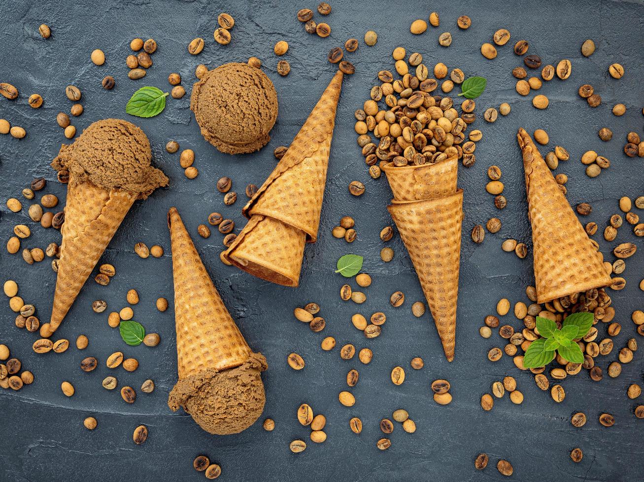 Top view of ice cream and nuts photo