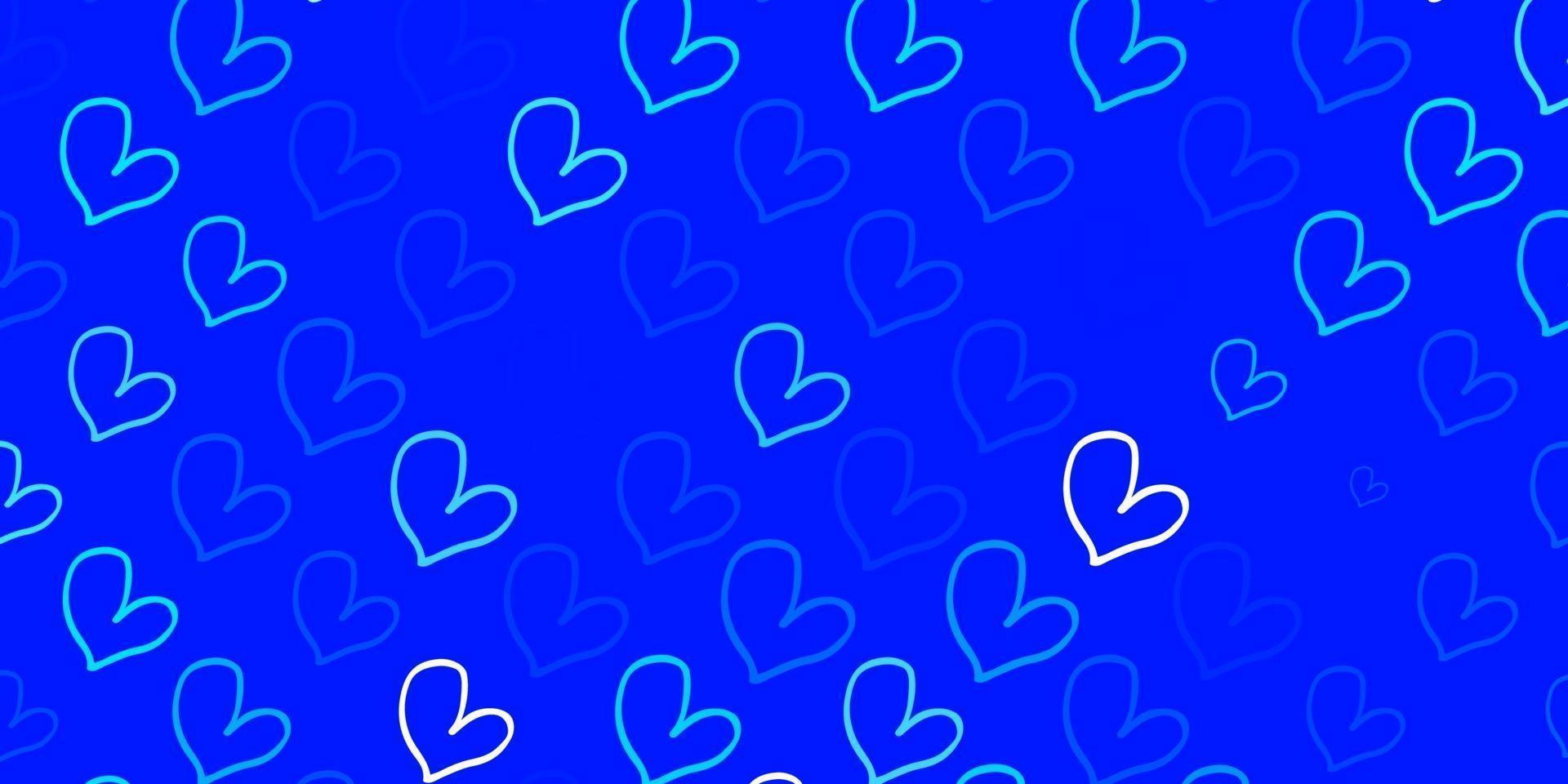Light BLUE vector background with Shining hearts.