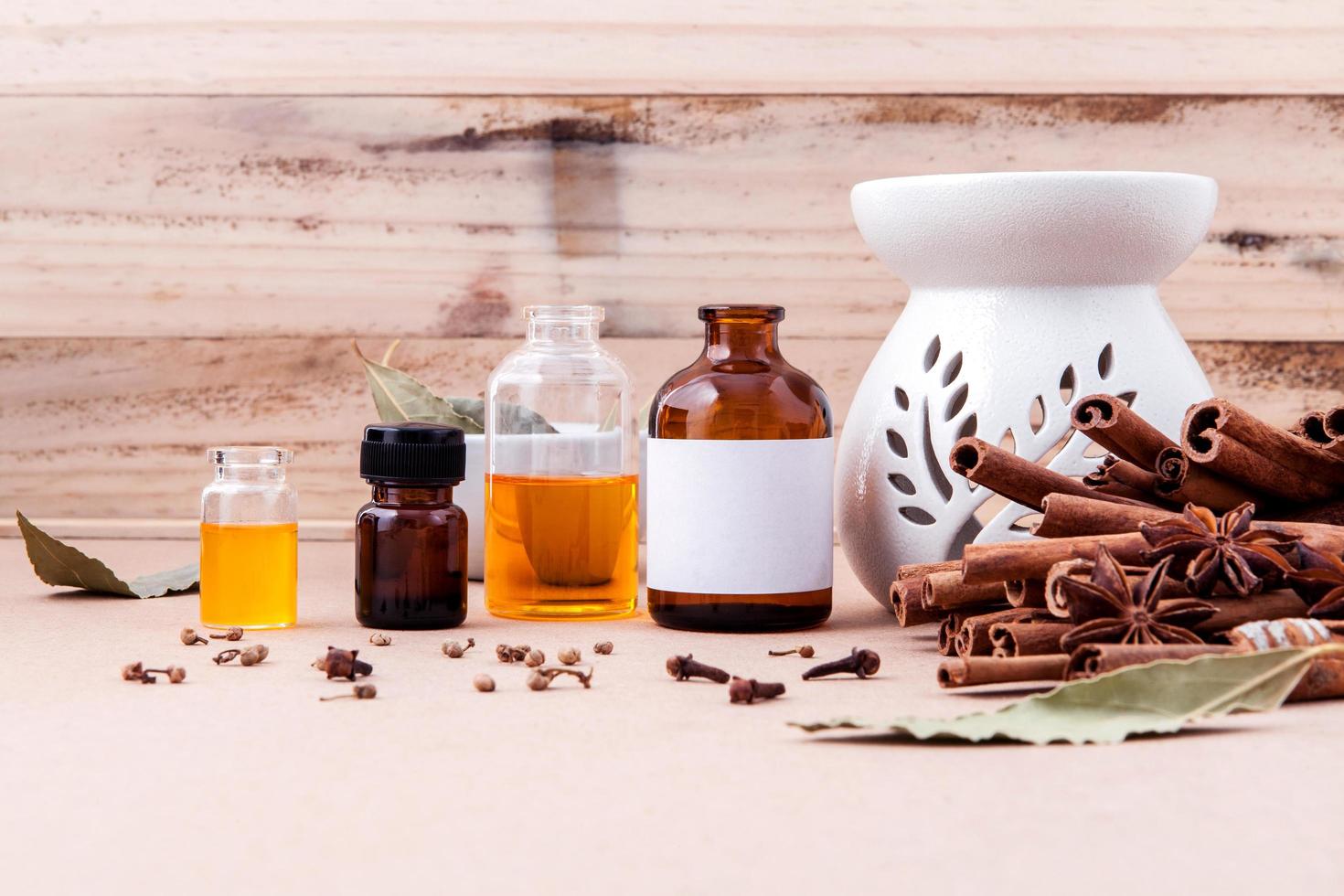 Essential oils and cinnamon photo