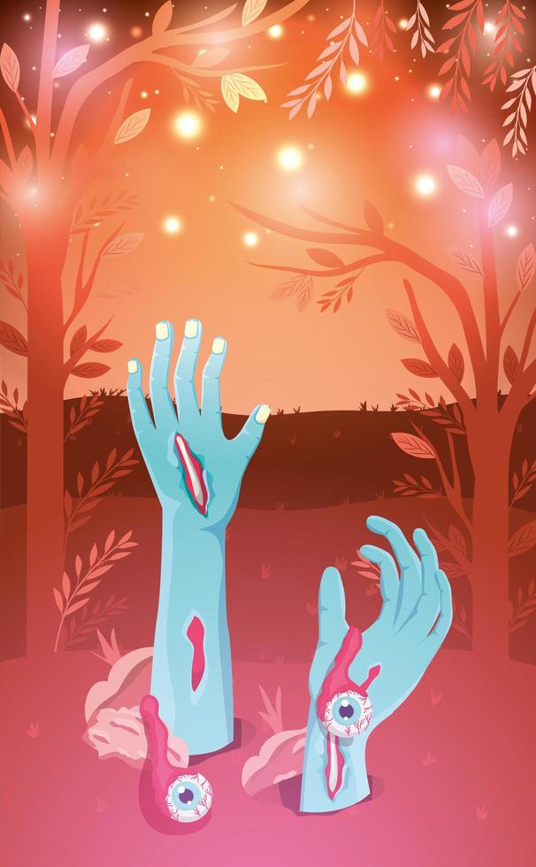 zombie hands and eyes coming out the ground vector