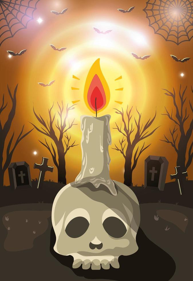 vela de calavera de halloween sobre fondo brillante vector