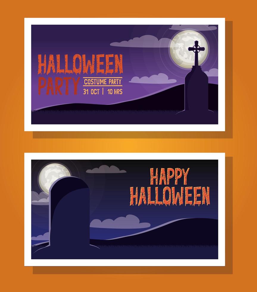 halloween banner set with night scenes vector