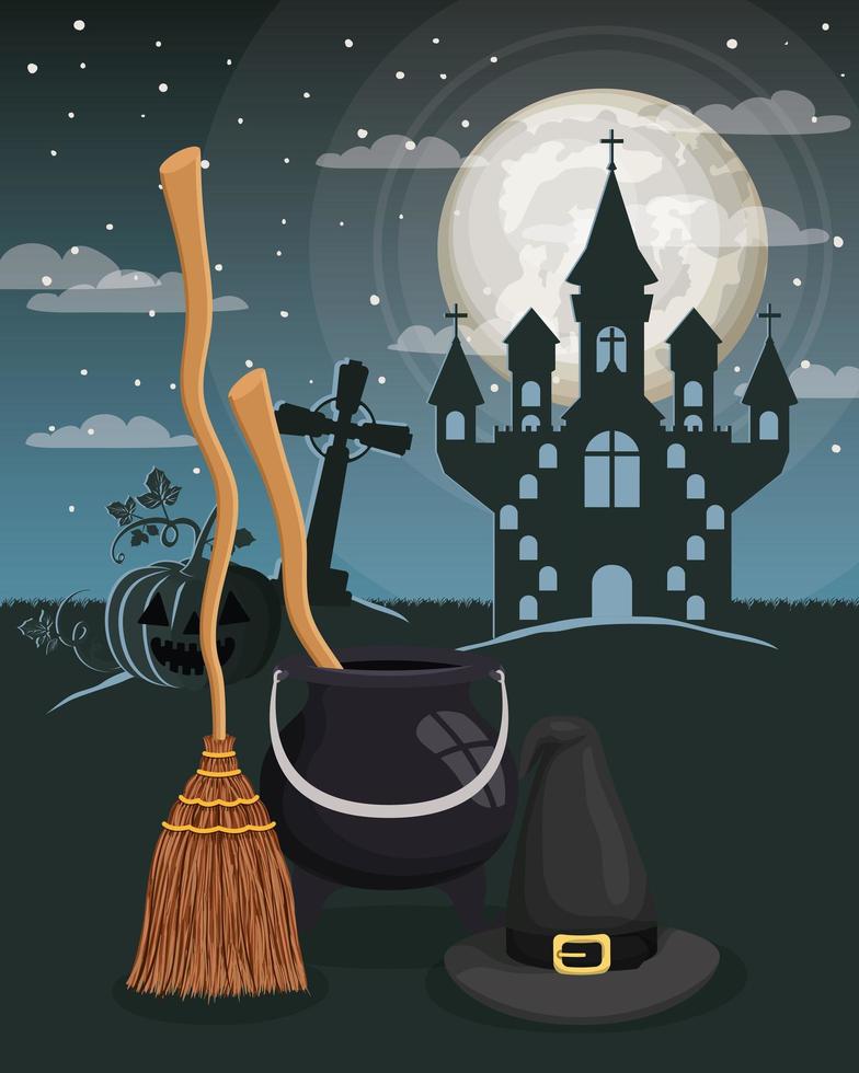 halloween season scene with castle night vector