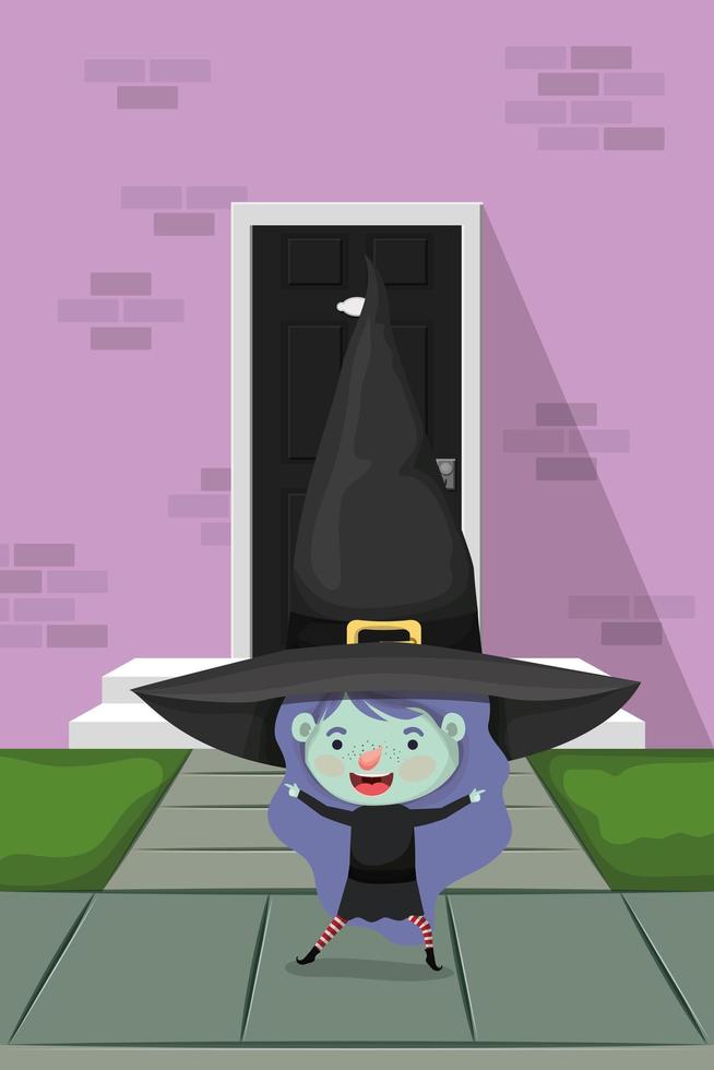 halloween season scene with girl in a witch costume vector