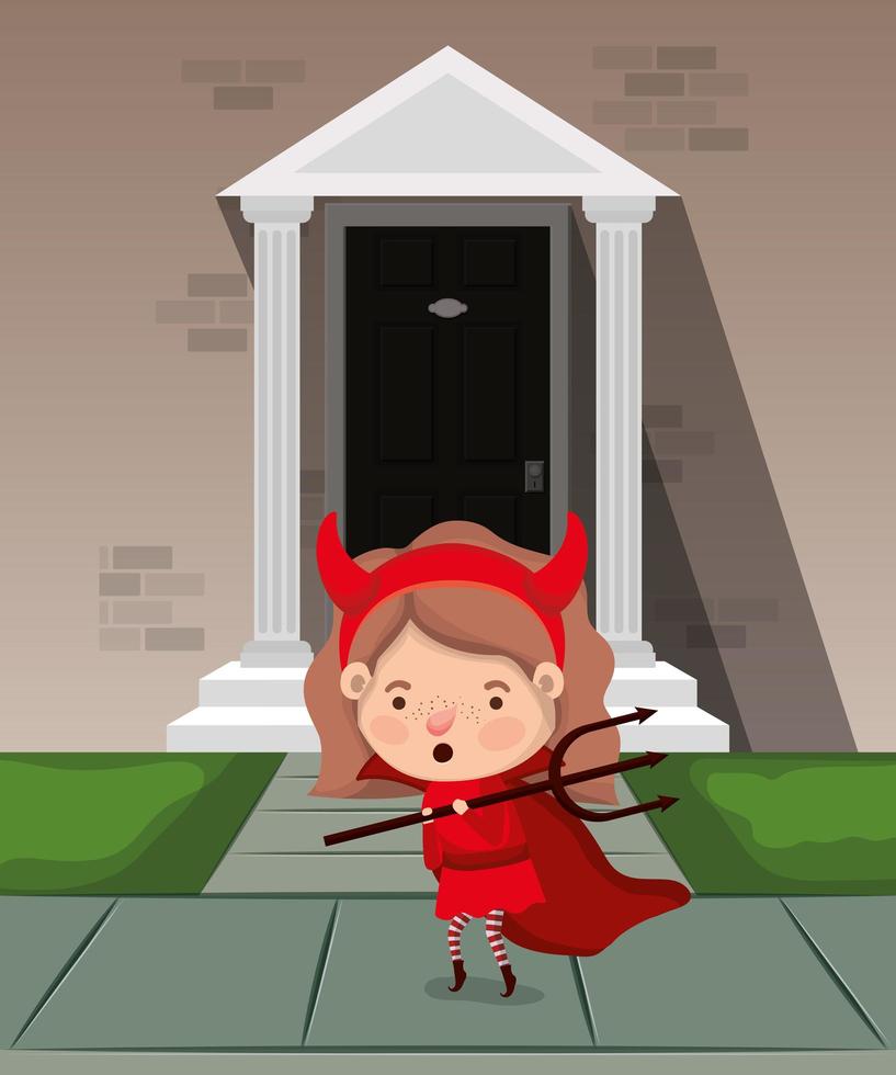 halloween season scene with girl in a devil costume vector