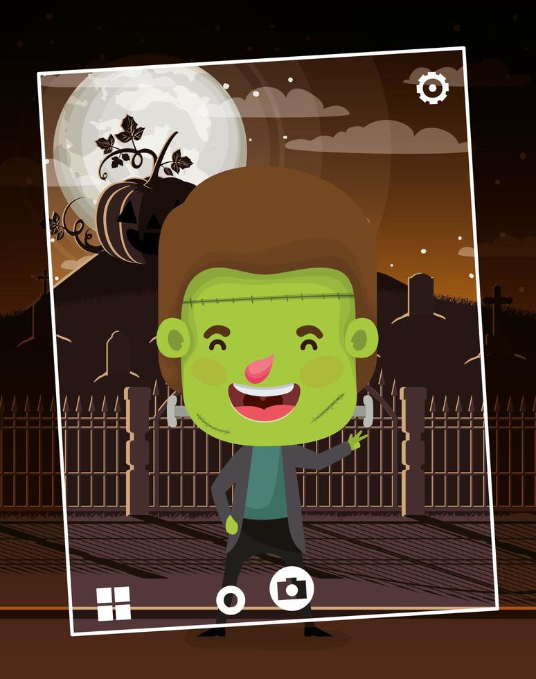 halloween season scene with kid in a monster costume vector