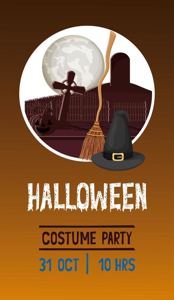 halloween season card with cemetery scene vector